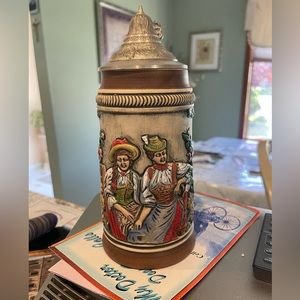 Made in W Germany. 3D Beer Stein. Hand crafted with silver lid never used.